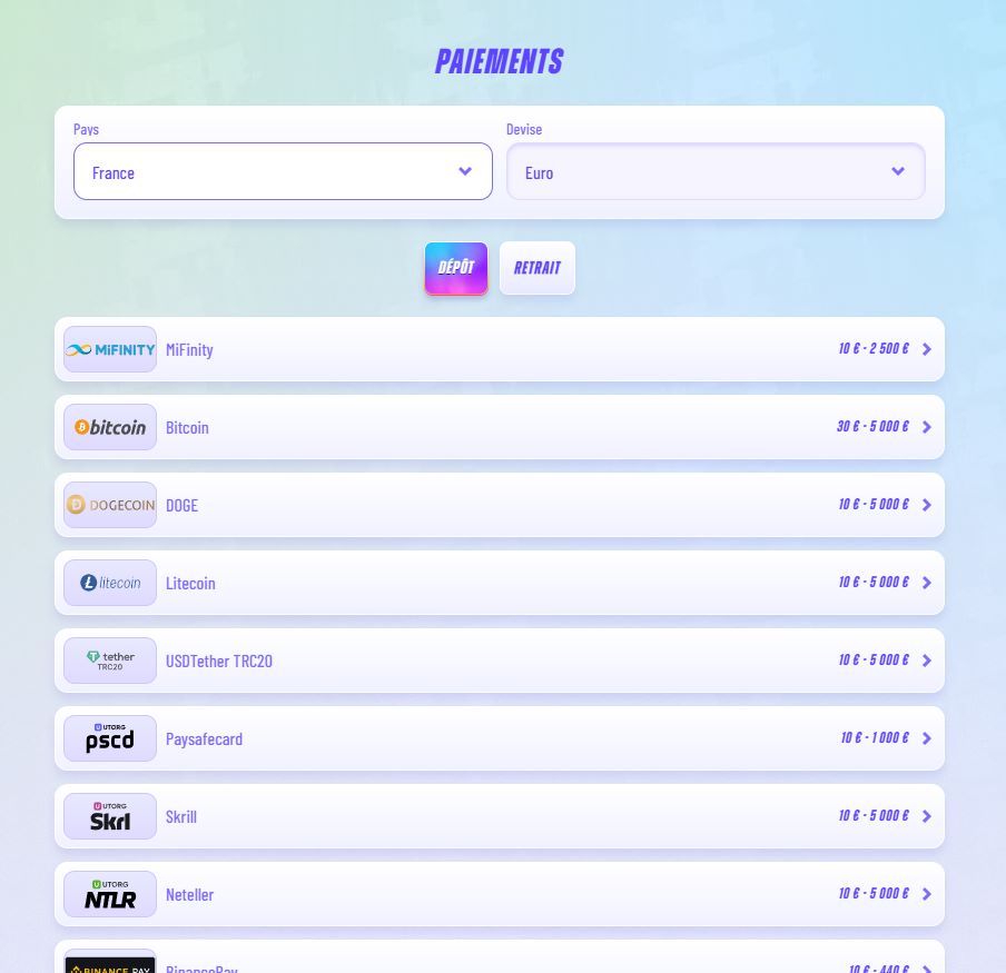 Funbet dépôt Méthodes